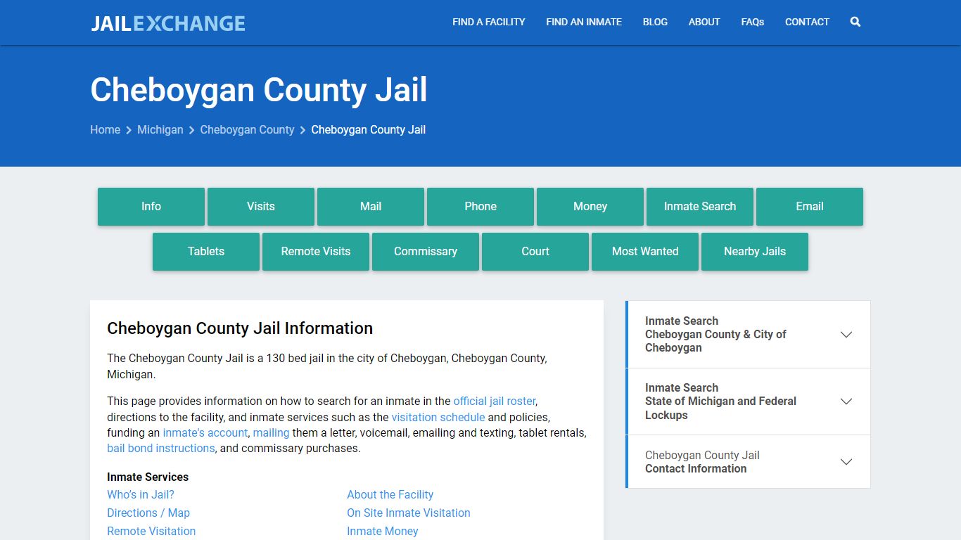 Cheboygan County Jail, MI Inmate Search, Information